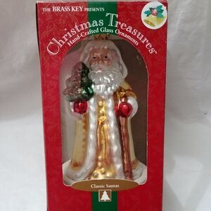 Handcrafted Vintage Glass Ornament Classic Father Christmas Gold Robe w Tree NWT